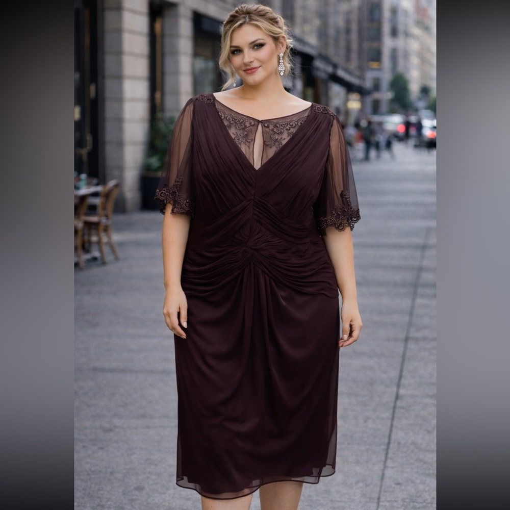 Adrianna Papell Deep Plum short Sleeve Dress